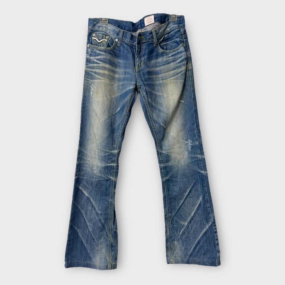 Remix Distressed Faded Jeans Straight Streetwear Rockstar Mid Rise‎ SZ 29 Unisex